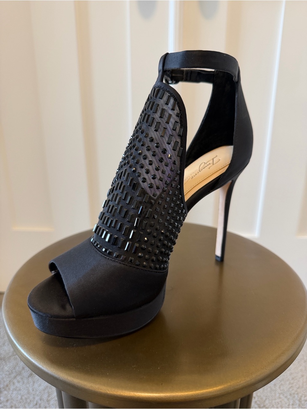 Imagine by Vince Camuto Black Crystal-Studded Peep-Toe Stiletto Bootie